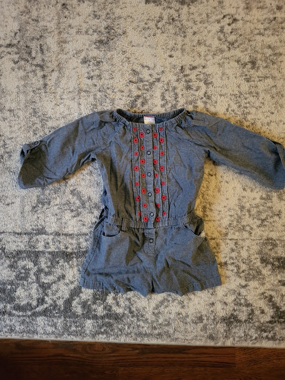 Gymboree Blue Romper with Red Button Accents